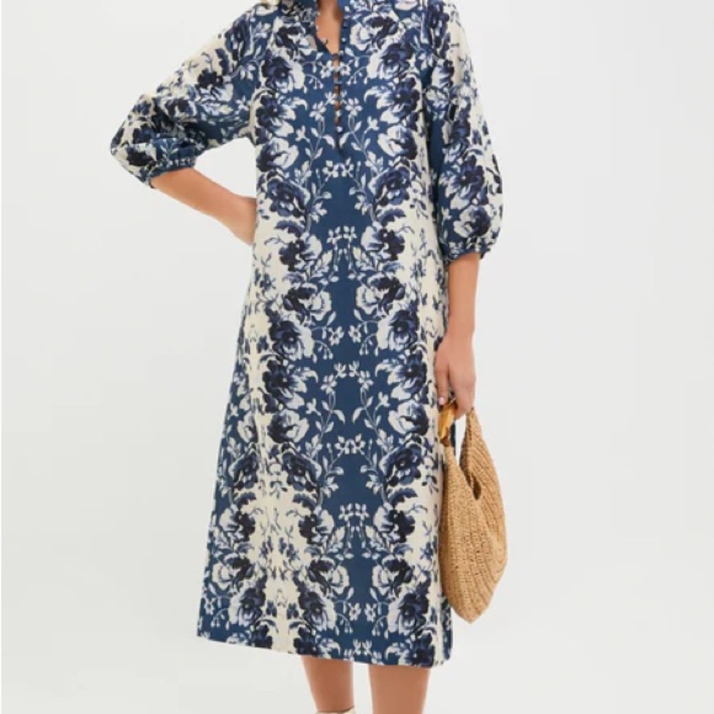 Tuckernuck Navy and Cream Floral Long Sleeve Dress - Picture 2 of 7